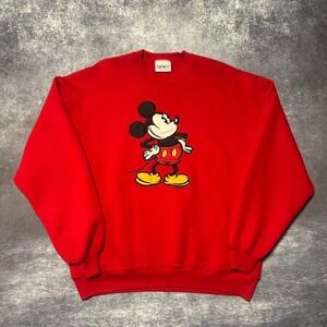 Vintage Mickey Mouse Red‎ Crewneck Sweatshirt Men's XL Made In USA